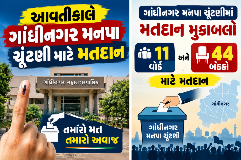 Gujarat : આવતીકાલે ગાંધીનગર મનપા ચૂંટણી માટે મતદાન,11 વોર્ડની 44 બેઠકો માટે મતદાન મુકાબલો