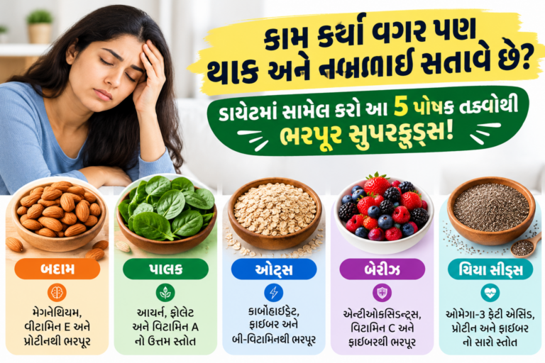 Health Tips : કામ કર્યા વગર પણ થાક અને નબળાઈ સતાવે છે? ડાયેટમાં સામેલ કરો આ 5 પોષક તત્ત્વોથી ભરપૂર સુપરફૂડ્સ!